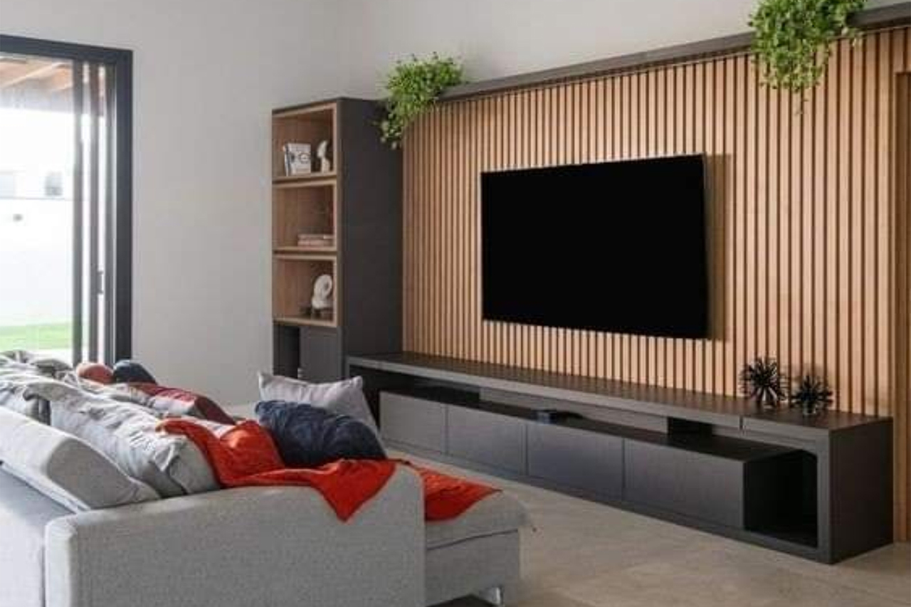 Wooden furniture in minimal dining room interior design